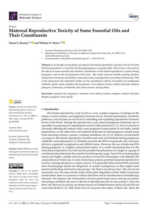 Maternal Reproductive Toxicity of Some Essential Oils and Their .